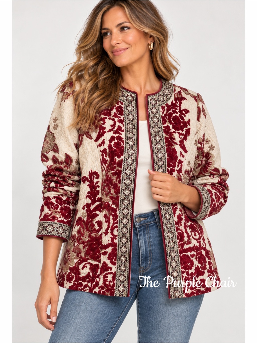 SOFT SURROUNDINGS NWT Floral Flocked Embroidered Apres Ski Jacket M